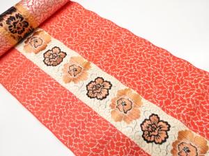 アンティーク　縞に牡丹模様織り出し　八寸帯地反物